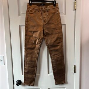 7 For All Mankind Brown Bronze Metallic Shimmer Skinny Jeans - Size 28